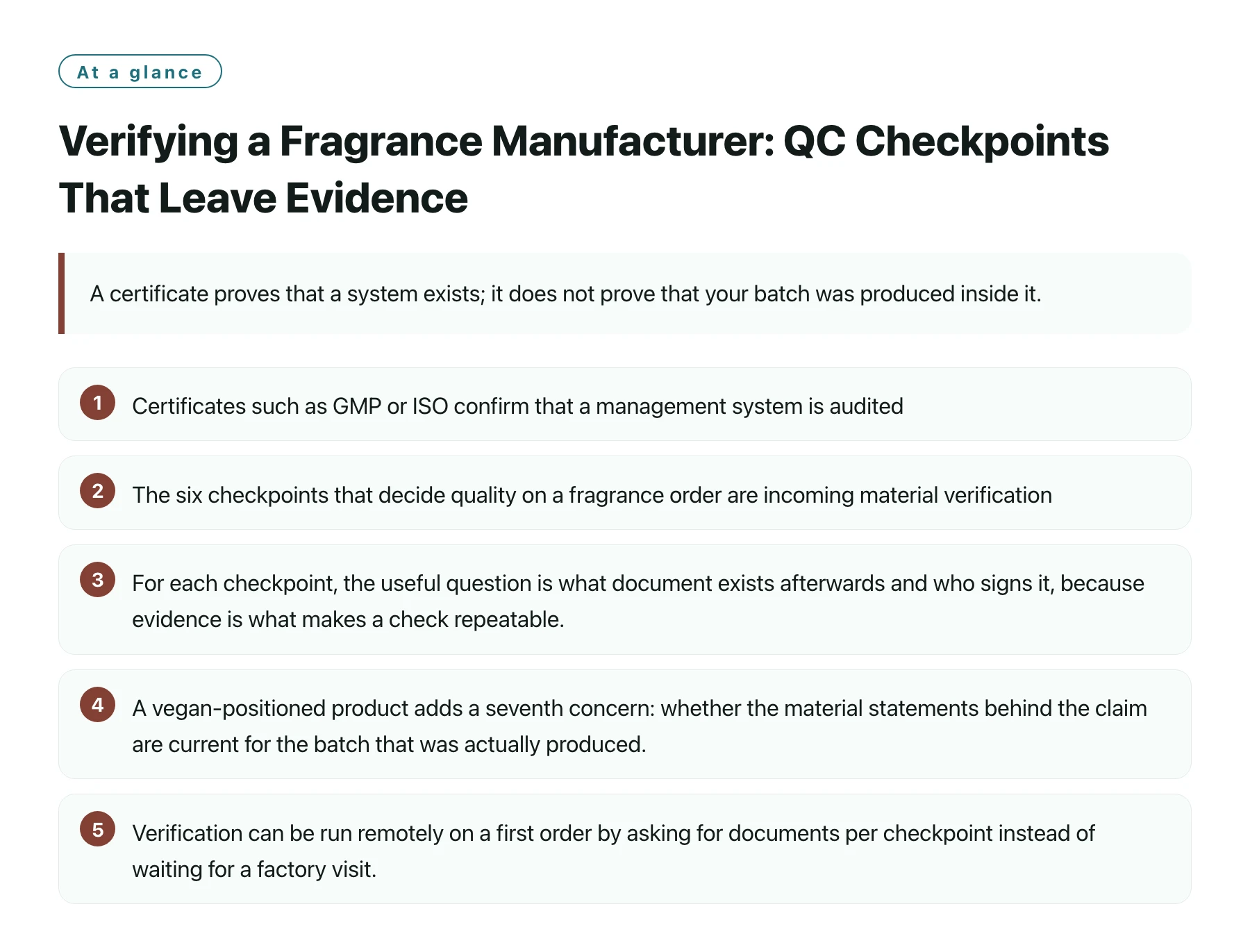 Verifying a Fragrance Manufacturer: QC Checkpoints That Leave Evidence——全文要点速览